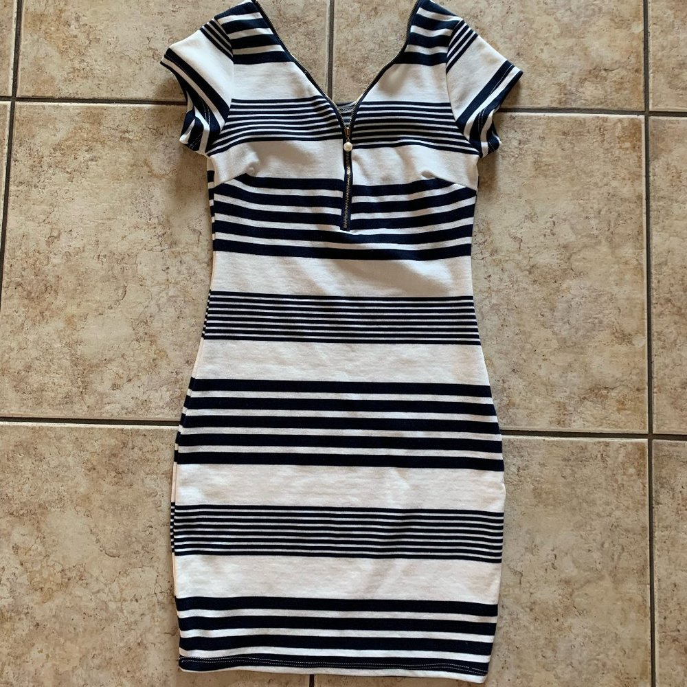 White and Navy Striped Mini Dress